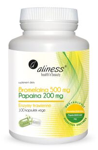 Bromelaina 500mg, Papaina 200 mg x 100 VEGE caps   -  Aliness