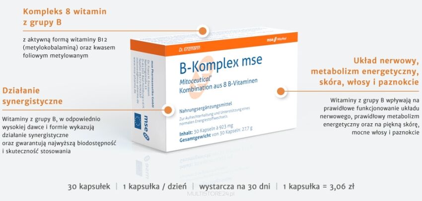 B-Kompleks MSE Kompleks witamin z grupy B z aktywnym kwasem foliowym oraz aktywną wit. B12