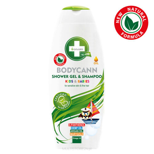 Bodycann żel pod prysznic+szampon dla dzieci z olejem konopnym 250ml 