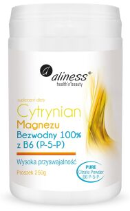 Cytrynian Magnezu BEZWODNY 100% z B6 (P-5-P) PROSZEK 250g   -  Aliness
