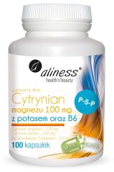 Cytrynian Magnezu 100 mg z potasem 150 mg, B6 (P-5-P) x 100 caps VEGE  -  Aliness