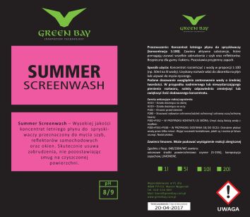 GREEN BAY - SUMMER SCREENWASH - LETNI PŁYN DO SPRYSKIWACZY (KONCENTRAT) 1L - 20L