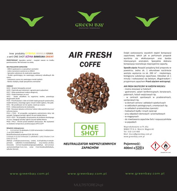 GREEN BAY - NEUTRALIZATOR ZAPACHÓW AIR FRESH COFFE 600ml