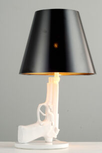 Lampa stołowa 23,5x41 cm. czarny klosz biała podstawa