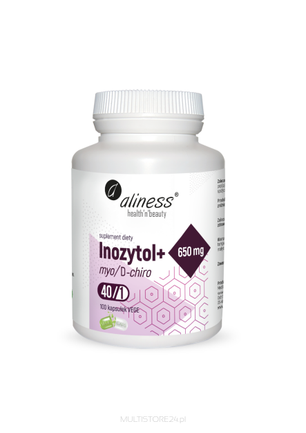 Inozytol myo/D-chiro, 40/1, 650 mg + b6 x 100 Vege caps  -  Aliness