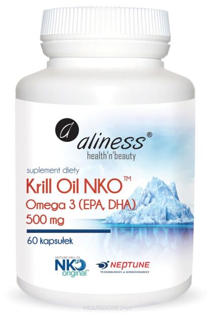 Krill Oil NKO Omega 3 z Astaksantyną, 500 mg 60 kapsułek    Aliness